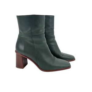 Alohas West Cape Forest Green Leather Square Toe Block Heel Ankle Boots 40 US 9